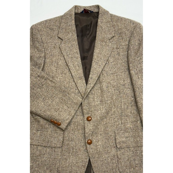VTG 80s WFF Farah Donegal Tweed Blazer Patch Pockets Leather Buttons 42R USA EUC